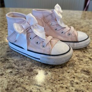 Converse Pink Kids Velcro High-Top Sneakers with Ribbon